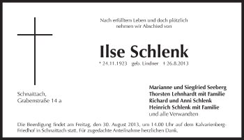 Traueranzeige von Ilse Schlenk von Pegnitz-Zeitung